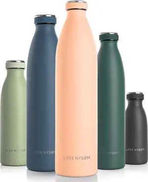 LARS NYSØM Stainless Steel Insulated XL Water Bottle 12oz 17oz 25oz 34oz 51oz | Insulated Thermo Flask for Hot and Cold Beverages | Leakproof Drinking Bottle (Creamy Peach, XL 1500ml)