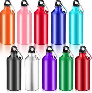 10 Pack 20 oz Aluminum Water Bottles Lightweight Reusable Bottles Aluminum Travel Cups with Carabiner Leak Proof Team Water Cups in bulk for Gym Sports Bicycle Camping