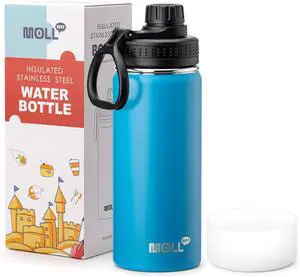 Kids Insulated Water Bottle-16 oz Stainless Steel Vacuum Wide Mouth Sports Flask with Silicone Boot-Reusable Metal Leak Proof Travel Water Bottle for Girls Boys, BPA-Free(Sky Blue)
