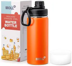 Kids Insulated Water Bottle-16 oz Stainless Steel Vacuum Wide Mouth Sports Flask with Silicone Boot-Reusable Metal Leak Proof Travel Water Bottle for Girls Boys, BPA-Free(Orange)