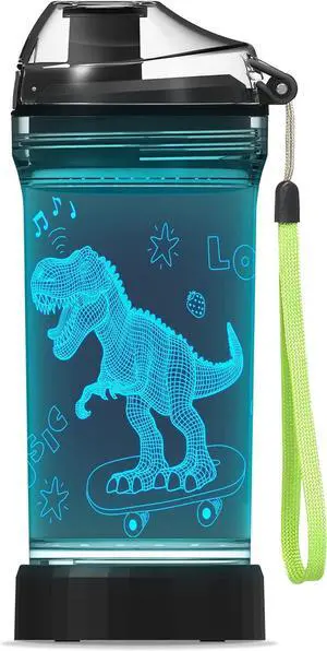 Lightzz Kids Watter Bottle3D Dinosaur Cup with LED Illusion Light with 7 Color Changing Light - 14 0z BPA Free - Creative Travel Cup Dinosaur Gift for School Kid Boy Holiday