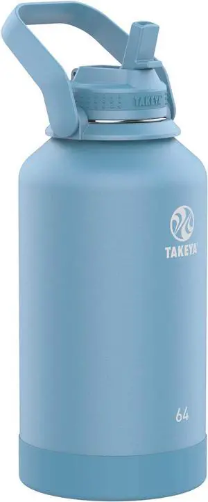 Takeya Actives 64 oz Vacuum Insulated Stainless Steel Water Bottle with Straw Lid, Premium Quality, Bluestone