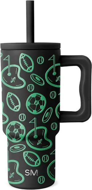 Simple Modern Dude Perfect Kids 24 oz Tumbler with Handle and Silicone Straw Lid | Spill Proof and Leak Resistant | Reusable Stainless Steel Bottle | Gift for Kids | Trek Collection | Neon Sports