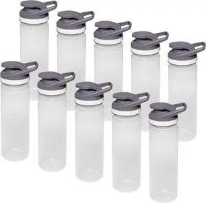 DISCOUNT PROMOS Sports Water Bottles 22 oz. Set of 10, Bulk Pack - Reusable, Leak proof, With lids - Clear