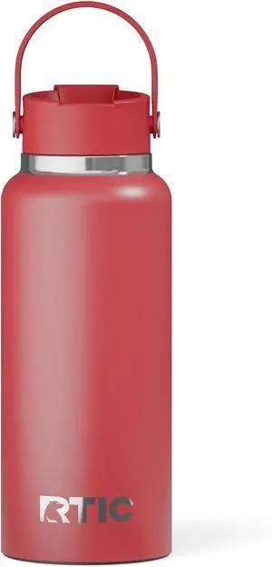 RTIC 32oz Outback Bottle, Ceramic Lined, Insulated, Stainless Steel, Metal, Double Wall Vacuum-Insulation, Leak-Proof Lid, BPA-Free Water Flask Hiking, Running, Sports, Outdoor, Flag Red