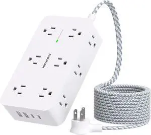 Power Strip Surge Protector, HANYCONY 12 Multiple Outlets 4 USB Ports (2 USB C), 5Ft Braided Extension Cord Flat Plug, Overload Surge Protection, Desk for Office Home College Dorm Room Essentials