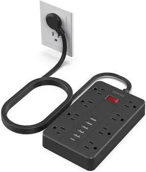 Power Strip with USB Surge Protector Flat Plug with 8 Widely-Spaced Outlets & 6 USB(1USB C) Ports Wall Mountable 5ft Extension Cord for Smartphone Tablet Laptop Computer Multiple Devices