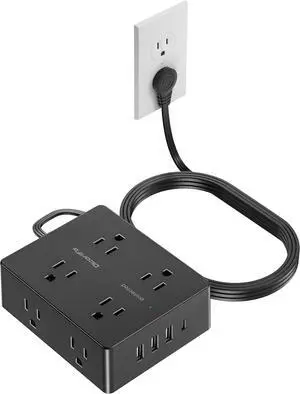 Surge Protector Power Strip, Olcorife Ultra Thin Flat Plug Extension Cord 5ft, 8 Outlets 4 USB Ports(1 USB C), Flat Wall Plug Outlet Extender, College Dorm Room Essentials, Black