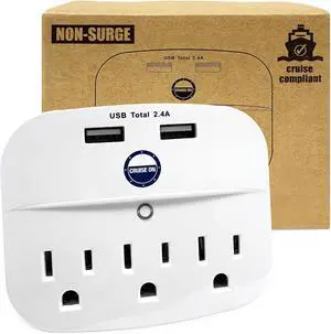 Cruise Approved Power Strip - Non Surge Protector for Cruise Ship with 2 USB Outlets - Cruise Ship Essentials 2024 for Carnival, Princess, Norwegian, Holland America, MSC & Major Cruise Lines (White)