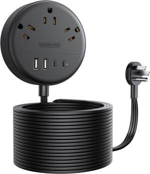 USB Extension Cord 25 Ft NTONPOWER Long Power Strip Flat Plug Extension Cord with Multiple Outlets 0.11in Flat Cord Power Strip with 3AC Outlet & 2 USB C+2USB A 7 Types of Protection Cruise Approved