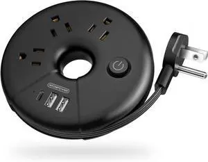 i Donut Travel Power Strip, NTONPOWER Portable Desktop Charging Station 3 USB Without Surge Protector Short Extension Cord 3.28ft Compact for Home, Office, Cruise Ships, Business Trip, Hotels, Black