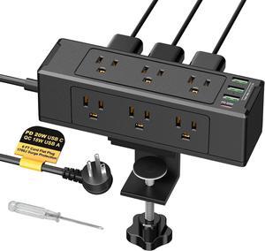Desk Clamp Power Strip with USB C, Desk Surge Protector Power Strip with 9 AC Plugs 4 USB Ports, Desktop Edge Mount Outlets Charging Station, 6 FT Flat Plug, Removable Clamp Power Strip
