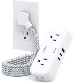 Travel Essentials, 6 Ft Power Strip with 4 Outlets and 3 USB Ports(2 USB C), Addtam Flat Plug Small Extension Cord,Non Surge Protector for Cruise Ship, Travel, Dorm Room Essentials, ETL Listed, White