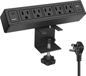 40W Total Fast Charging Desk Clamp Power Strip USB C,Desk Outlet with 4 USB Ports Max 20W Power Delivery,1200J Surge Protector Desk Power Station,6FT Cord,Fit 1.65" Tabletop Edge