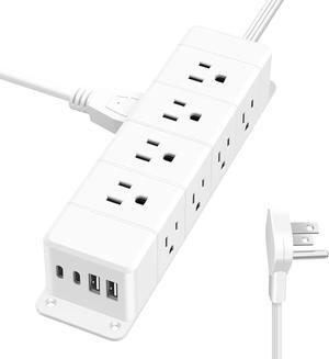 30W USB C Power Strip Surge Protector,Ultra Thin Flat Plug Power Strip 4 Side 12 Outlets,PD Fast Charing,2 USB-C, 2 USB-A(4 USB Total 40W),6ft Slim Extension Cord,16 in 1 Desk Power Bar,1200J White