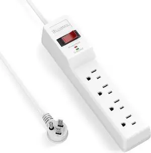 Power Strip Surge Protector 6FT, 4 Outlets, 980 Joules, Flat Plug Extension Cord with Multiple Outlets, ETL Listed, 14AWG Heavy Duty, Wall Mountable for Home Office Garage, White