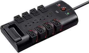 Monoprice 12 Outlet Rotating Power Strip Surge Protector Block -10 Feet Heavy Duty Cord, UL Rated, 4320 Joules, 330 Volts Clamping Voltage, With Grounded And Protected Light Indicator - Black