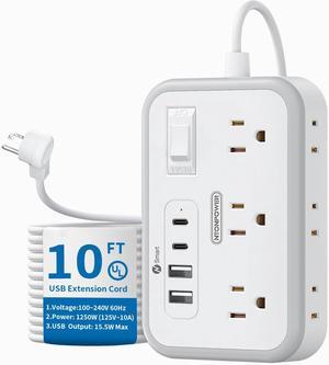 Surge Protector Power Strip 10 ft, Flat Plug Extension Cord with 6 Outlets 4 USB Ports, Outlet Extender Long Cord, Overload Protection, Extension Cord with Multiple Outlets for Indoor, Home, Office