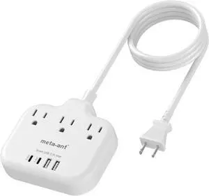 2 Prong Power Strip with USB C, meta-ant 2 Prong to 3 Prong Outlet Adapter, Two Prong Power Strip with 3 Outlets & 4 USB(2 USB-C), 4ft Extension Cord 2 Prong Outlet, Polarized, for Old House, White
