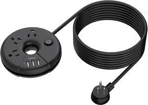Extra Long Extension Cord 25 Ft, NTONPOWER Flat Plug Power Strip with 3 Outlets 3 USB Ports, Compact Desktop Charging Station with Switch for Home, Office, TV, Nightstand, Dorm Room Essentials, Black
