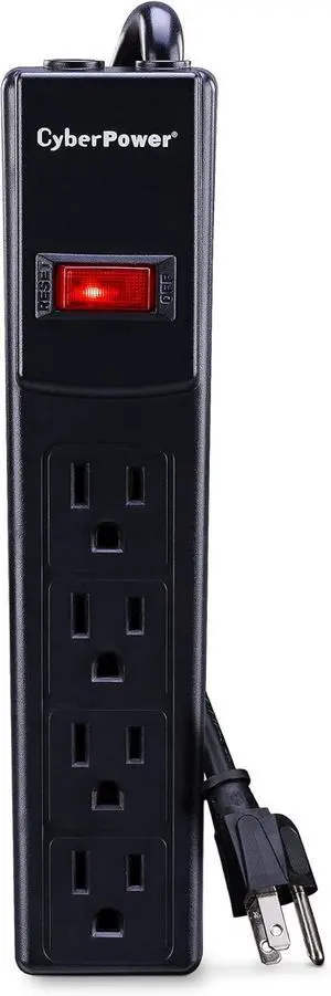 CyberPower CSB404 Essential Surge Protector, 450J/125V, 4 Outlets, 4ft Power Cord, Black