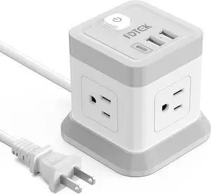 2 Prong Power Strip with USB, Flat Plug Extension Cord with 4 Outlets and 3 USB Ports, 5 FT Power Cord Desktop Charging Station, Overload Protection, Compact Portable Ideal for Non-Grounded Outlets