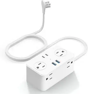 Travel Power Strip with USB Ports (3.0A), Ultra Flat Plug Power Strip, 6 AC Outlets, 4 USB Ports (2 USB C), 3ft Wrapped Around Extension Cord for Cruise Ship Travel Essentials