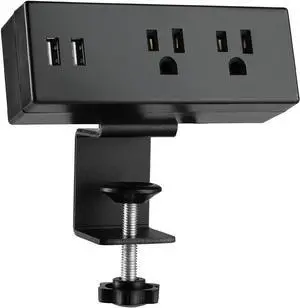 Desk Edge Power Strip with USB Ports Desktop Clamp Power Outlets Mountable Under Desk Power Socket 6'56 Feet Extension Cord ETL Certified (Black)