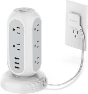 Flat Plug Power Strip Tower, TESSAN Ultra Thin Retractable Extension Cord 5 FT, Surge Protector 11 Outlets with 3 USB Charging Station, 1050J, Office Supplies, Desk Accessories, Dorm Essentials