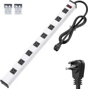 8-Outlet Long Metal Heavy Duty Power Strip - 6FT Cord, 15A/1875W, Wide Spaced Outlets, Mountable for Home, Office, Garage, and Workshop