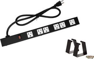 OT16063 Heavy Duty Metal Surge Protector Power Strip with Mounting Parts 6 White Outlets 3 Feet Power Cord