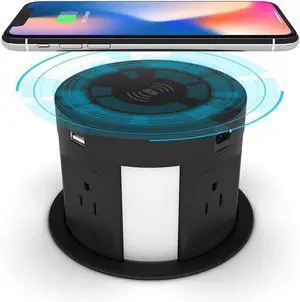 Automatic Pop Up Outlet Surge Protector Retractable Hidden Recessed Power Strip Power Socket with Wireless Charger USB Charging Station, 4US Plug+2USB+1RJ45 Port+1HDMI Port for Ofiice Conference