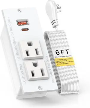 Recessed Power Strip with PD 20W USB C Ports, Desk Power Grommet Recessed Outlets with 2-Outlet & 2 USB Ports 6FT Extension Cord Flush-Mount Power Socket for Cabinet/Drawer/Nightstand, ETL Listed