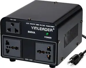 Yinleader 800W Voltage Converter Step Up 110V-120V to 220V-240V & Step Down 220V-240V to 110V-120V Power Transformer w/US Power Cord,Circuit Breaker Protection (VTUS-800)