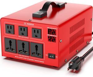 4000 Watt Voltage Converter Transformer Heavy Duty Step Up/Down Power Converter 220V to 110V, 110V to 220V with 3 US Outlets, 3 Universal Outlets, LCD Display, Circuit Breaker Protection