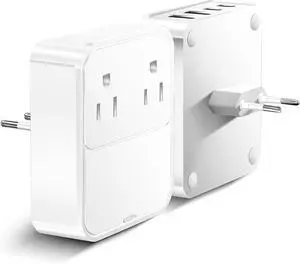 VHBW European Travel Plug Adapter, USB C Charger 30W PD Fast Charger with 2 AC Outlets Extender, 2 USB-C, 2 UBS-A International Power Adapter for US to Europe Germany Spain Italy France Travel Adapter