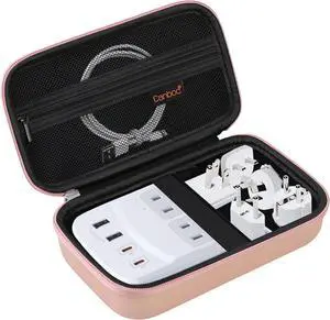 Canboc Travel Carrying Case for Ceptics Universal Travel Adapter Kit, World Travel Adapter Kit Storage Organizer, Zipper Mesh Bag fit USB Cable, Rose Gold (Case Only)