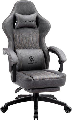 Dowinx Gaming Chair Breathable PU Leather Gamer Chair with Pocket Spring Cushion, Ergonomic Computer Chair with Massage Lumbar Support,Adjustable Swivel Task Chair with Footrest(Gray)
