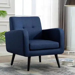 LSSPAID Modern Accent Chairs, Upholstered Fabric Cozy Armchairs, Living Room Side Chair with Solid Wood Legs, Blue