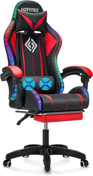 Gaming Chair Massage with LED RGB Lights and Footrest Ergonomic Computer Gaming Chair with High Back Video Game Chair with Adjustable Lumbar Support Red and Black
