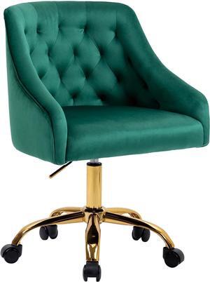MOJAY Velvet Office Swivel Chair, Vanity Chair, Fabric Desk Chair, Pretty Fancy Chair, Gold Office Chair for Girls, 360°Swivel Height Adjustable Reception Chair (Green)