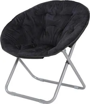 ZenStyle Faux Fur Folding Moon Chair with Metal Frame, Saucer Chair for Adults, Portable Chair for Bedroom, Dorm Rooms, Apartments, Lounging, Garden and Courtyard, Black