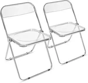 Canglong Folding Chair 2 Pack, Foldable Chairs with Sturdy Metal Frame, Portable Comfortable Plastic Folding Chairs, Indoor and Outdoor, for Home, Office, Party & Events, Set of 2, Transparent