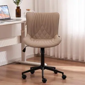 YOUTASTE Office Chair Armless Desk Chair Small Computer Swivel Rolling Chair with Wheels, Modern Upholstered PU Leather Task Chair, Adjustable Home Office Desk Chairs for Computer, Khaki