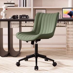 YOUNIKE Ergonomic Home Office Desk Chair with Wheels Comfy Armless Vanity Chair with Adjustable Back Modern Leather Upholstered Rolling Swivel Small Cute Task Drafting Sewing Chair No Arms Olive Green