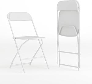 EMMA + OLIVER Set of 2 Plastic Folding Chairs - 650 LB Weight Capacity Lightweight Stackable Folding Chair in White