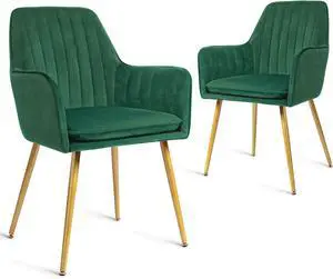 CangLong Dining Chairs Set of 2, Mid Century Modern Dining Room Chairs, Upholstered Velvet Dining Chair with Metal Legs, Vanity Chairs, Accent Chair for Kitchen, Living & Dining Room, Green
