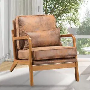 Accent Chair for Living Room, Mid-Century Modern Upholstered Armchair with Pillow,Reading Arm Chair,Comfy Accent Chair for Bedroom