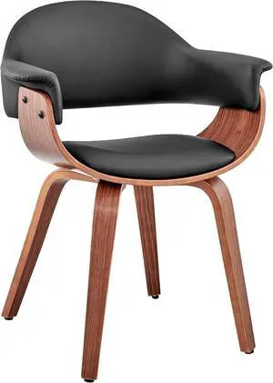 Armen Living Adalyn Faux Leather and Wood Dining Room Accent Chair, Black/Walnut 19D x 25W x 30H in