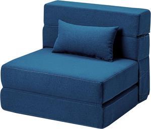 Folding Sofa Bed with Pillow- Convertible Chair Floor Couch & Sleeping Mattress, Premium Fabric- Foldable Memory Foam Sleeper for Living Room/Dorm/Guest Room/Home Office/Apartment/Loft, Navy Blue